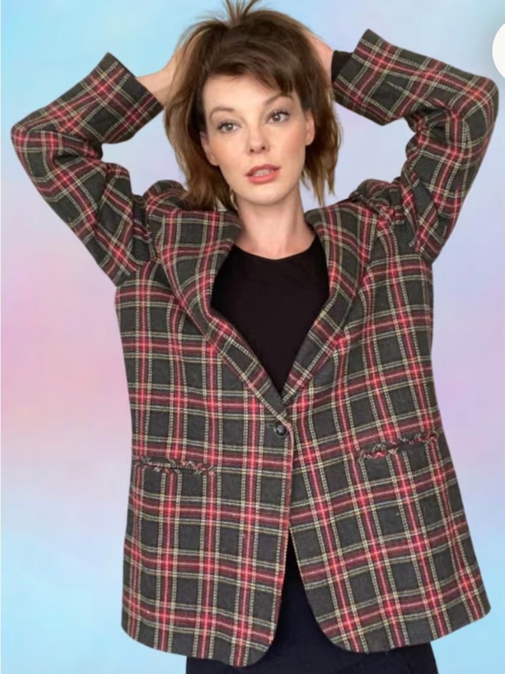 VTG 90s Sag Harbor Tartan Wool Blend
Blazer 14 Shoulder Pads Dark Academia